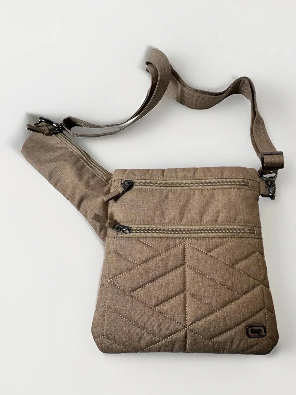 lug Quilted Messenger Sling Bag in Taupe
